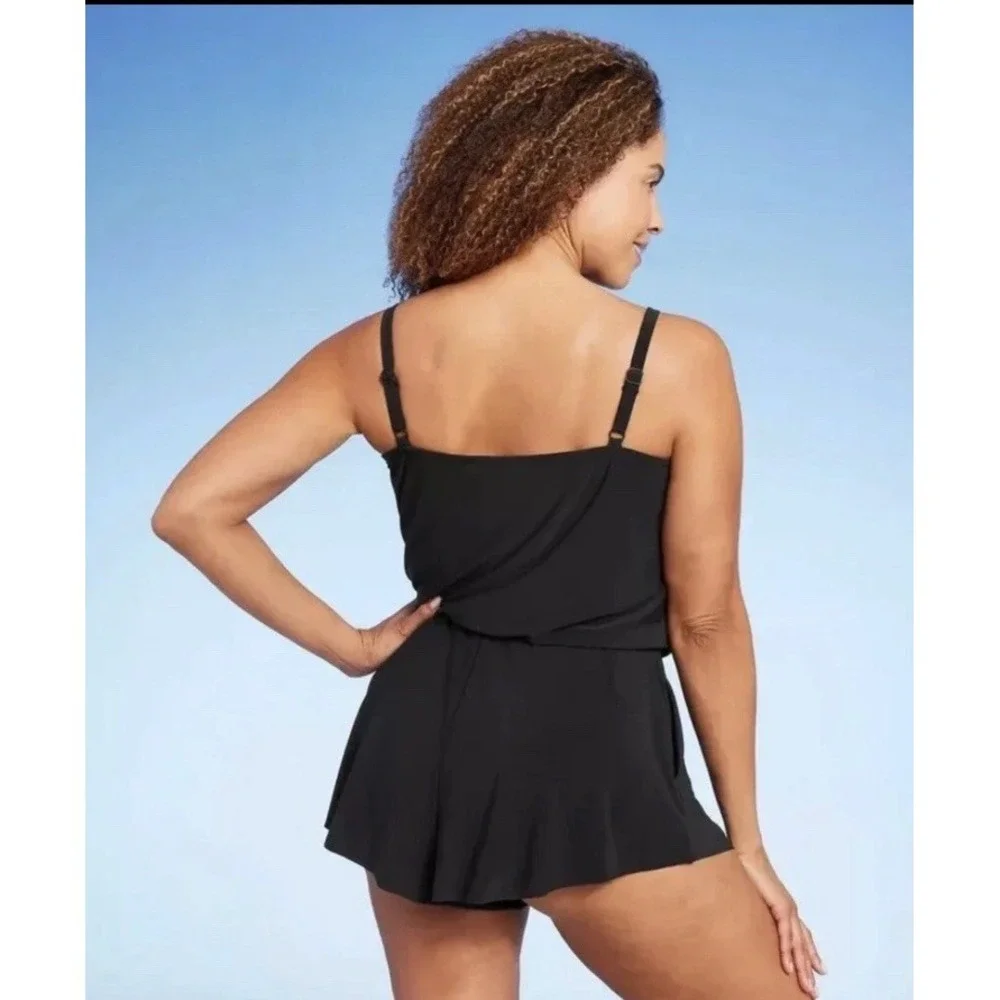 Aqua Green UPF 50 High Neck Swim Romper w/ Pockets One Piece Swimsuit 17 Black